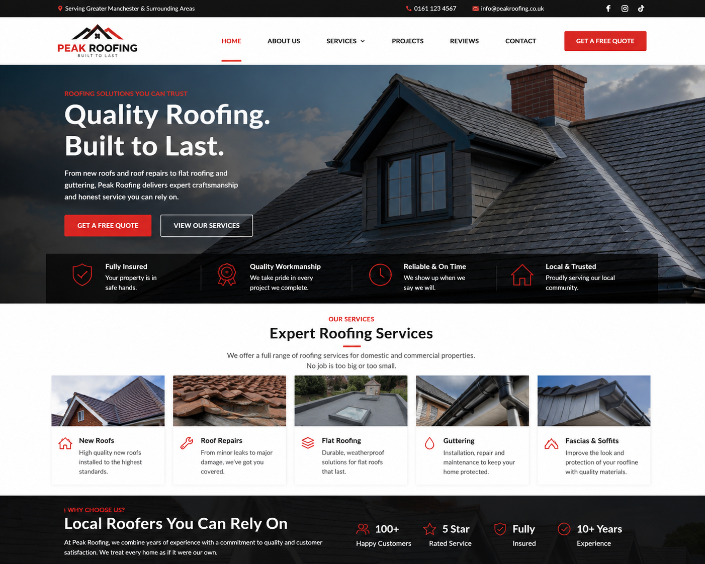 Peak Roofing Co. website — professional roofing company site built by Central Systems